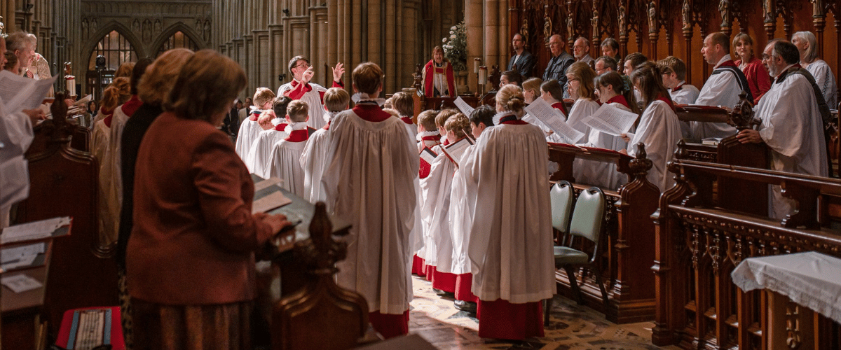 Truro cathedral choir singing during a service